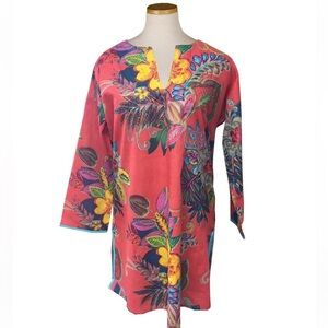 KikiSol Womens Fiji Tunic Top Swim Cover-Up 
Sz Large Resortwear Tropical Beach